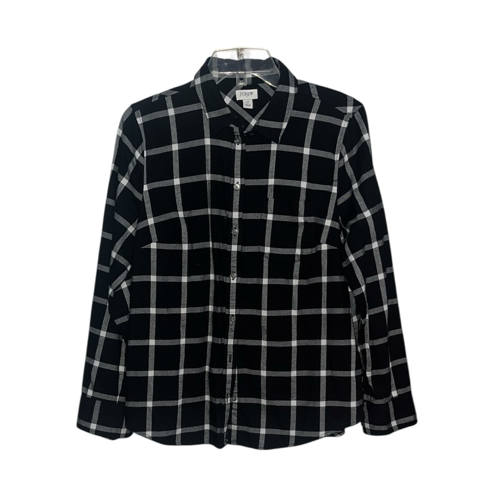 J. Crew Top Flannel Shirt Button Down Long Sleeve Cotton Black White M - Picture 3 of 9